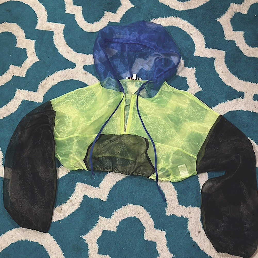 Royal blue/neon and  black cropped sweater cover
